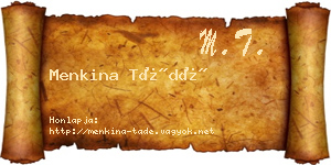 Menkina Tádé névjegykártya